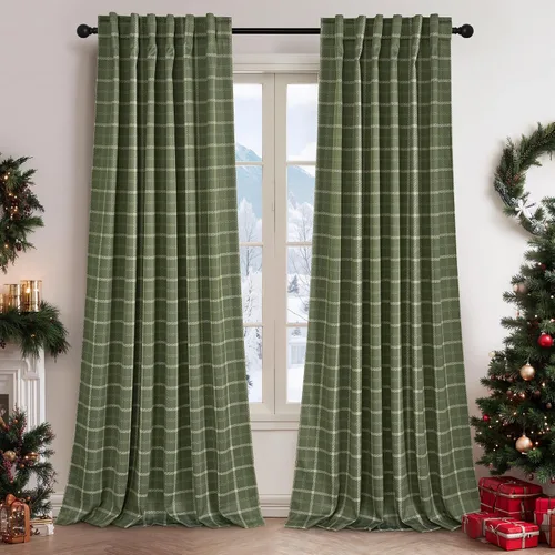 Vista 59 de NICETOWN Cortinas de Granja a Cuadros 100% Opacas de 96 Pulgadas de Largo, Juego de 2 Paneles para Sala de Estar y Dormitorio, Cortinas a Cuadros
