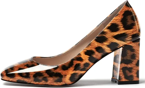 Vista 2 de WAYDERNS Zapatos de tacón alto con puntera cuadrada sólida para mujer, de 3 pulgadas