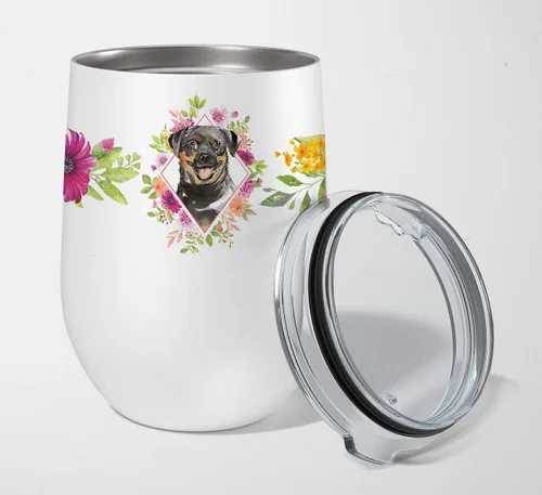Vista 20 de Caroline's Treasures CK4110TBL12 Afghan Hound Pink Flowers - Vaso de vino aislado de acero inoxidable de 12 onzas con tapa, bonita taza de viaje