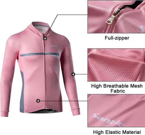 Vista 34 de Santic - Camiseta de ciclismo para hombre, manga larga, reflejante, cremallera completa, con bolsillos