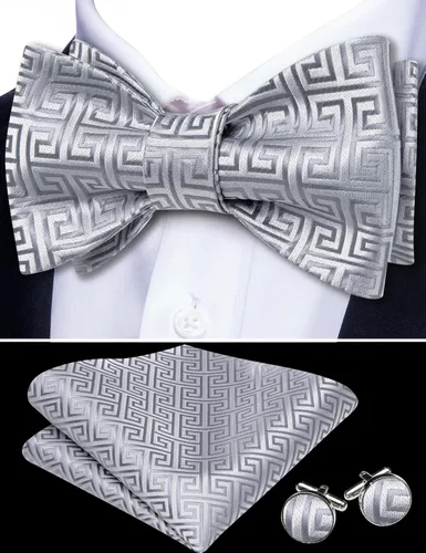 Vista 2 de Barry.Wang Men Bow Tie Set Pocket Square Cufflink Silk Elegant Self Tied Tuxedo Paisley Bowtie Formal Wedding Party