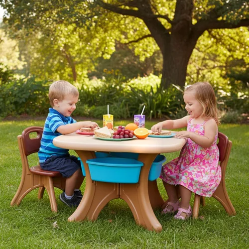 Vista 2 de Costzon, juego de mesa y 2 sillas para niños, para arte con cubos de almacenamiento desmontables, fuerte capacidad de carga, livianos, muebles
