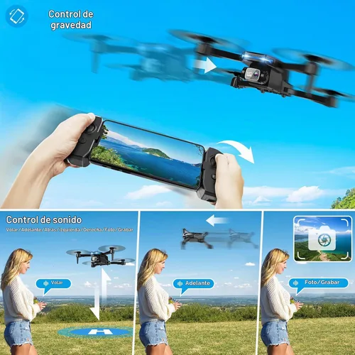 Vista 5 de Drone con cámara 1080P - Drone plegable RC Quadcopter FPV con control Negro
