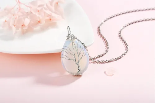 Vista 2 de MAIBAOTA Healing Crystal Stone Necklace Life of Wire Wrapped Teardrop Crystals Pendant Necklaces Natural Reiki Quartz Gemstone Jewelry for Women