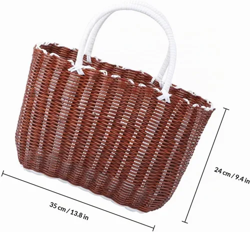 Vista 2 de Cabilock Cesta de plástico para mujer, bolsa de playa para mujer, 1 unidad, organizador de tejido, bolsa de compras, compras para comestibles Kahki