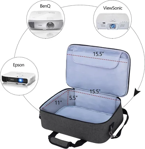 Vista 4 de LUXJA - Bolsa grande para proyector con funda protectora para laptop de 15.6", color negro Estuche de transporte para proyector con bolsillos