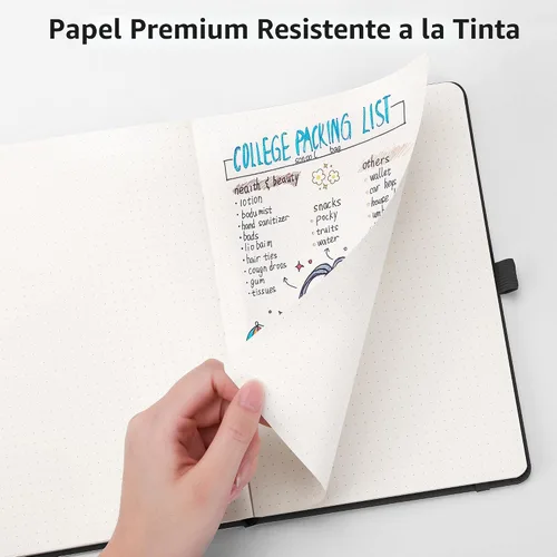 Vista 5 de RETTACY Cuaderno de diario con puntos y viñetas, 192 páginas, tamaño mediano A5 (5.7" x 8.3"), tapa dura de cuero, papel grueso de 100 gsm