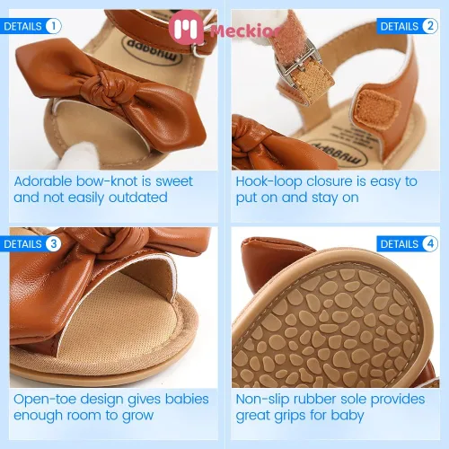 Vista 101 de Meckior Sandalias de verano con punta abierta y suave de piel sintética para bebés y niñas pequeñas