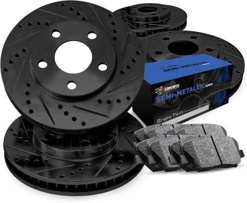 Vista 17 de R1 Concepts Kit de frenos delantero y trasero para Lexus CT200h 2011-2014, Toyota Prius 2010-2015 Rotores de freno perforados ranurados Kit