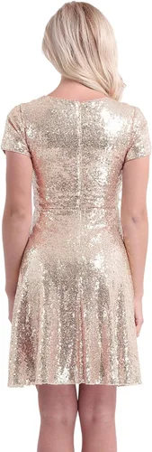 Vista 4 de Vestido de dama de honor con lentejuelas de manga corta para mujer
