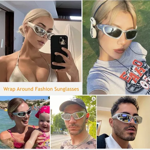 Vista 2 de BAWUYI Gafas de sol envolventes Y2K para hombres y mujeres, accesorios de los años 2000, gafas cibernéticas deportivas para motociclista, protección