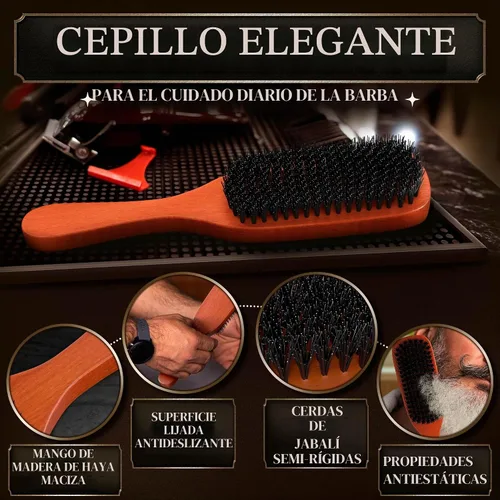 Vista 3 de Cepillo de barba para hombre, 9 pulgadas, cerdas de jabalí suave, mango