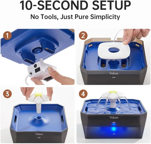 Vista 25 de Veken Fuente de agua para gatos pequeña apta para mascotas con bomba silenciosa, fácil de limpiar y montar, mini dispensador de agua para mascotas