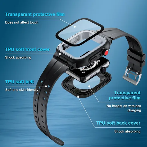 Vista 3 de Funda impermeable para Apple Watch de 1.654 in Series 2 y 3 con correa y protector de pantalla integrado, IP68, impermeable, a prueba de polvo, a