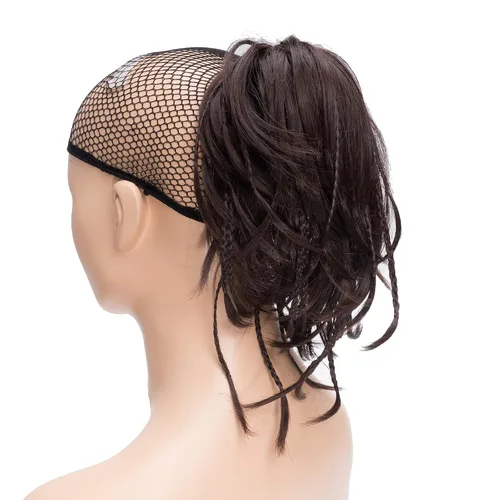 Vista 8 de IMISSU Extensiones de cabello hechas a mano con clip de cola de caballo trenzada, extensiones de cabello de cola de caballo (cobre ceniza)