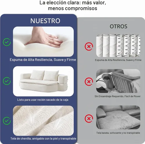 Vista 6 de Colchón plegable de espuma convertible de 79 pulgadas, sofá futón Beige