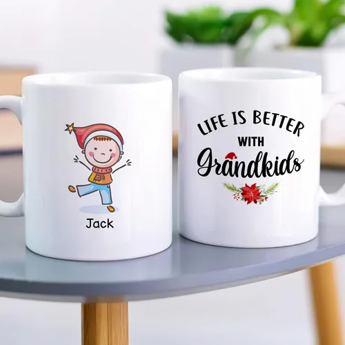 Vista 3 de Gossby Taza personalizada – GRANDKIDS MAKE LIFE MORE GRAND (1 niño) – Taza de café de cerámica de 11 onzas y 15 onzas para abuelos/abuelos – Idea