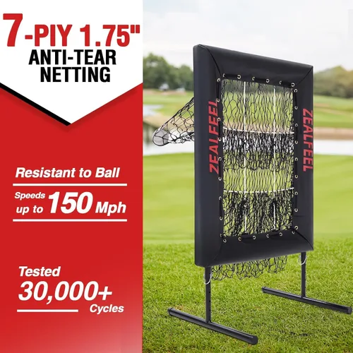 Vista 4 de ZEALFEEL Baseball Pitching Net, 9-Hole Pitching Target with Strike Zone, 5-Level Adjustable Baseball Softball Training Net, Heavy Duty Practice Net