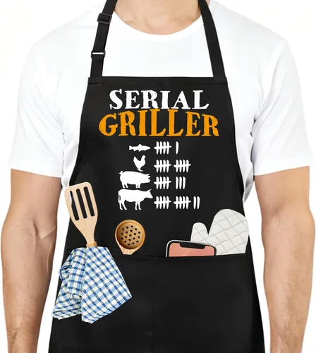 Vista 17 de Divertido delantal de cocina para mujeres y hombres, delantal de cocina para hornear con 2 bolsillos, lindo regalo de cumpleaños, Navidad, día
