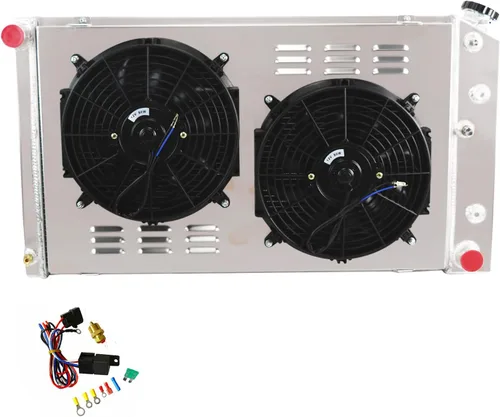 Vista 2 de ECMRAD Juego de Radiador de 3 Filas y Ventiladores de Cubierta para Chevy Pontiac GTO Chevelle El Camino 1968 69 70 1971 1972 Todo de Aluminio
