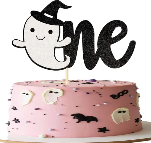 Vista 16 de Paquete de 24 adornos para cupcakes de Halloween con purpurina rosa, fantasma, pequeño abucheo, murciélago, bruja, gato, calabaza, magdalena
