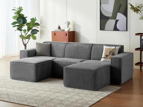Vista 11 de LINSY HOME Sofá Seccional Modular, Sofá Sin Huesos en Forma de L de 105", Sofá de 3 Asientos con Otomana Móvil, Sofás Seccionales Nube de Pana