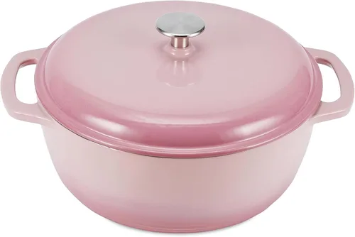 Vista 26 de Amazon Basics Olla de horno holandés de hierro fundido con tapa, esmaltada, redonda, doble asa, resistente, pequeña, 4.3 cuartos de galón, azul
