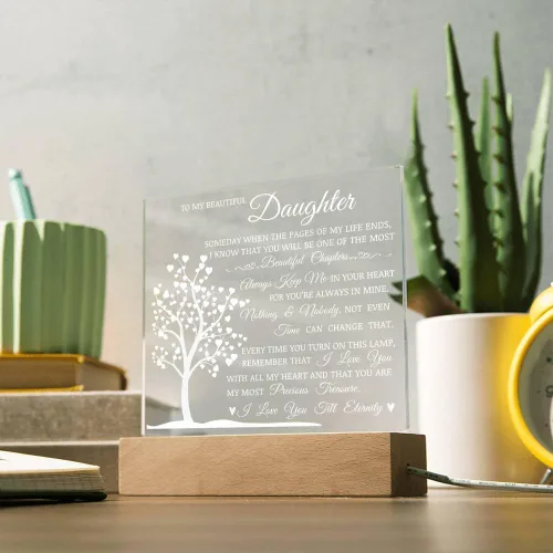 Vista 6 de Regalo conmemorativo para hija - Lámpara del Amor, Placa cuadrada de acrílico para hija, Mensaje significativo en exhibición, Regalo de cumpleaños