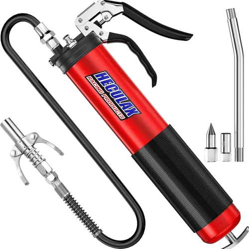 Vista 8 de Bravex - Pistola engrasadora profesional resistente con agarre de pistola, 6000 PSI - Manguera flexible de 457 mm Pistola de engrase + acoplador