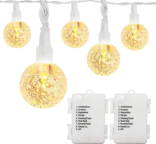 Vista 7 de Cadena de luces de globo con pilas, 16 pies, impermeable, 30 LED, 8 modos, tira de luces para exteriores, tira de luces de bola de cristal