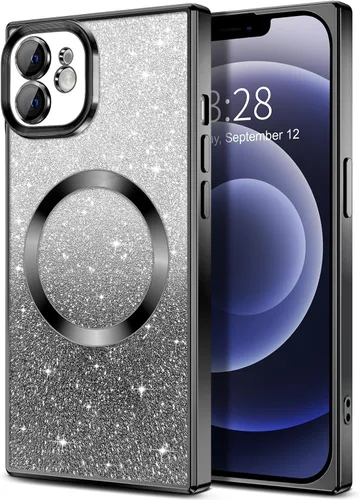 Vista 120 de Hython Funda para iPhone 13 Pro transparente con purpurina magnética [compatible con MagSafe] Protector completo de lente de cámara delgado