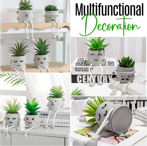 Vista 9 de Zen Home Lindas plantas falsas para estante - Mini plantas suculentas - Pequeñas plantas artificiales para decoración de estantes - Plantas de Oso