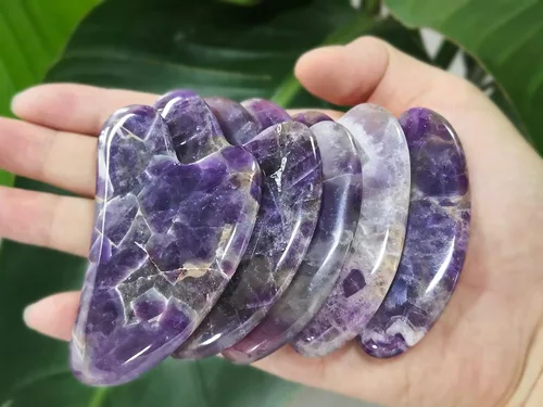 Vista 3 de Auténticas piedras de jade Gua Sha de propiedad asiática, herramienta facial GuaSha, masaje corporal facial, terapia de acupuntura, tratamiento