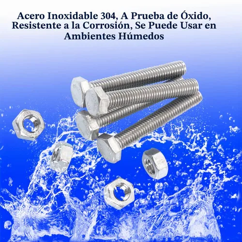 Vista 3 de Juego de pernos y tuercas con exterior hexagonal, mecánicos de acero inoxidable 304, maquinaria industrial, Tornillos hexagonales