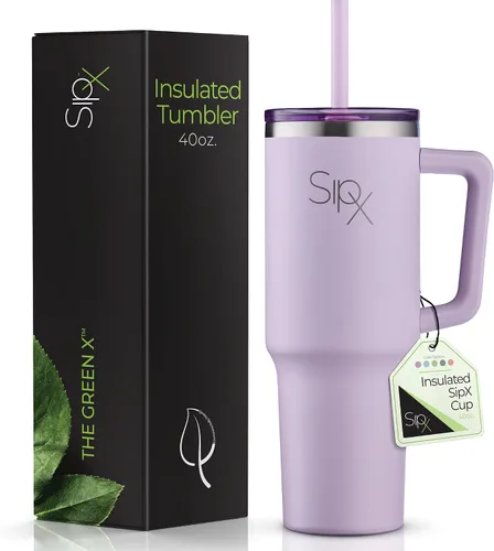Vista 21 de SipX™ Vaso aislado de 30 onzas con asa y pajita, acero inoxidable aislado al vacío, a prueba de fugas, apto para portavasos - Perfecto para café