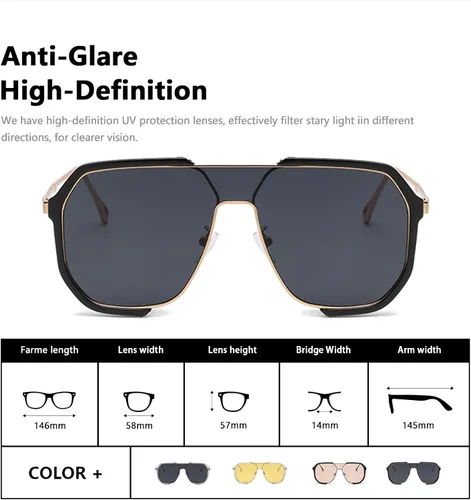 Vista 3 de Lentes de sol cuadrados para mujeres y hombres, de gran tamaño, cuadrados, vintage, modernos, clásicos, grandes, AM096
