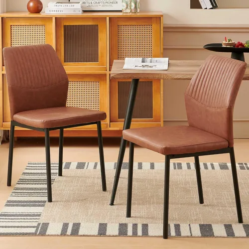 Vista 16 de Juego de mesa de comedor para 4, mesa de comedor rectangular irregular de madera moderna, sillas de comedor de cuero, 4 mesas y sillas, juego de 4