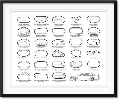 Vista 23 de Póster de pista de carreras de autos stock diseñado para fanáticos de las carreras de NASCAR para circuitos de la Serie de la Copa 2025, arte