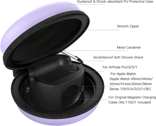 Vista 11 de MoKo Caja de almacenamiento compatible con Apple Watch Series 11/10/9/8/7/6/5/4/3/2/1/SE3/SE2/SE, funda protectora portátil de viaje para AirPods