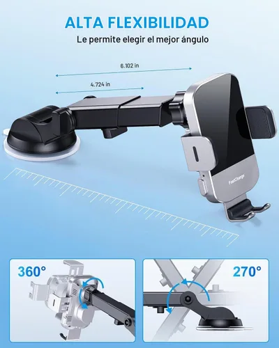 Vista 7 de Cargador de Coche Inalámbrico, Carga Rápida de 15W, Cargador de Coche con Abrazadera Automática, Soporte para Teléfono Compatible con iPhone 15 14