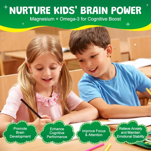 Vista 7 de Gomitas de glicinato de magnesio para niños y adultos, malato de magnesio sin azúcar con L-teanina, omega-3, vitamina D3, B6, B12, C - sueño, calma