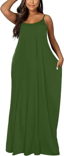 Vista 3 de OFEEFAN - Maxivestido de verano para mujer, diseño con tirantes delgados y bolsillos