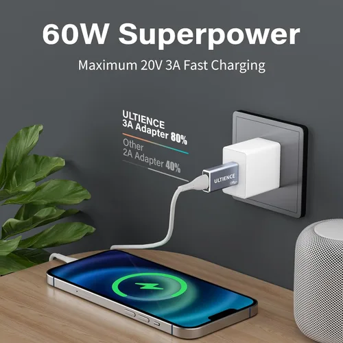 Vista 2 de Adaptador USB a USB C de doble cara de 10 Gbps, adaptador tipo C hembra a USB 3.2 macho, carga rápida de 60 W para iPhone 16 15 14 Plus Pro Max