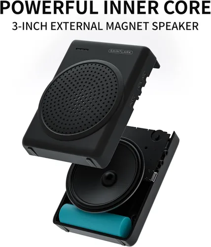 Vista 5 de SAINTLARK S22 Amplificador de voz para profesores, con micrófono portátil con cable y altavoz y cinturón compatible con formato MP3 audio