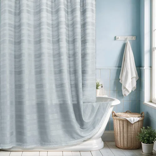 Vista 19 de Cortina de Ducha Pequeña para Cabina Estilo Boho Granja con Borla, Conjunto de Cortina de Ducha de Baño de Lino Bohemio Francés Rústico Elegante