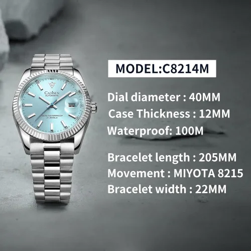 Vista 6 de CADISEN Reloj mecánico automático de acero inoxidable de lujo de marca impermeable de 328.1 ft para hombre de diseño H0mage