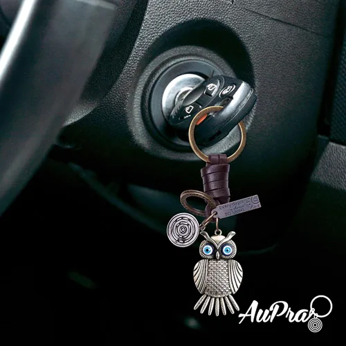 Vista 2 de AuPra Llavero con diseño de pájaro, regalo para mujeres y hombres, de cuero, con diseño de búho, para el hogar, puerta de coche, llavero para niña