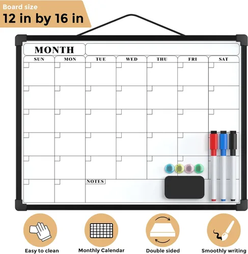 Vista 6 de MaxGear - Calendario mensual de borrado en seco para pared, 16 x 12 Negro