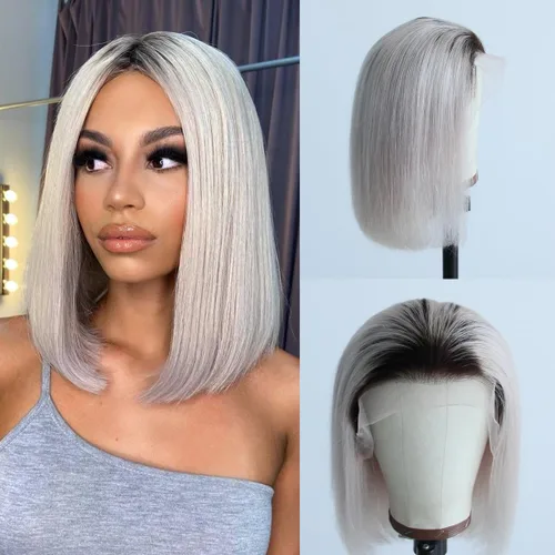 Vista 7 de Pelucas de encaje frontal Bob, pre-arrancadas, lisas, sin pegamento, 130% de densidad, cortas, cabello humano virgen brasileño con cabello de bebé