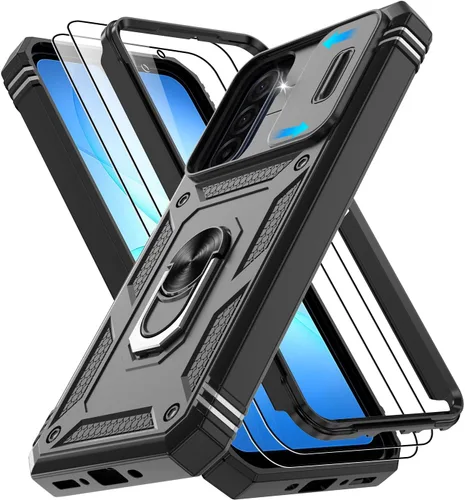 Vista 105 de Gritup Funda para Google Pixel 6 con cubierta deslizante para cámara y protector de pantalla (2 unidades), soporte de anillo giratorio 360°, funda